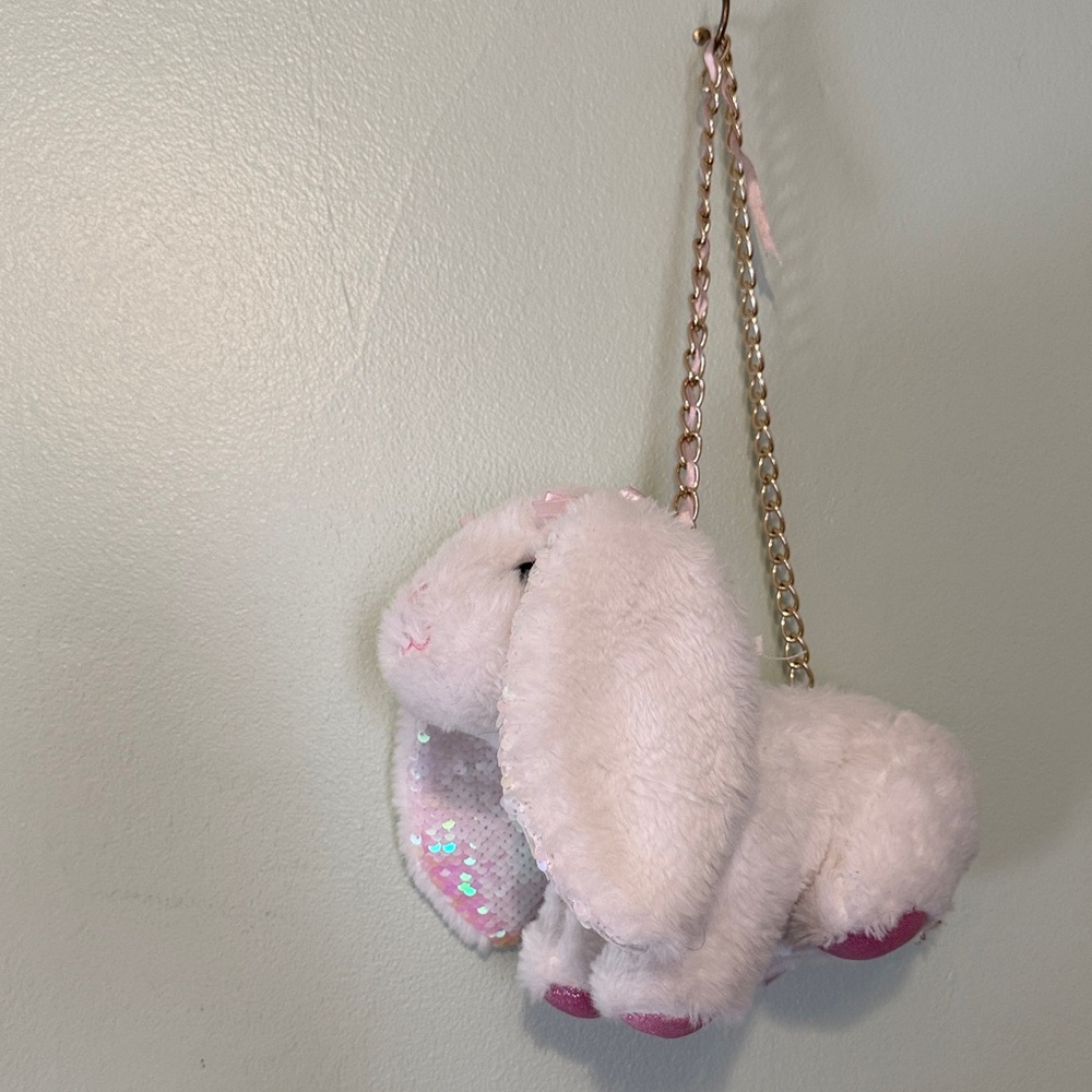 Plush Bunny Crossbody Bag in Soft White with Pink Accents